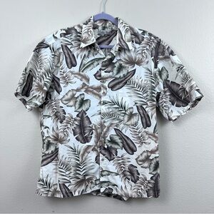 Hollis River Hawaiian Shirt Short Sleeve Pocket Tan Palm Tree Men L 100% Cotton